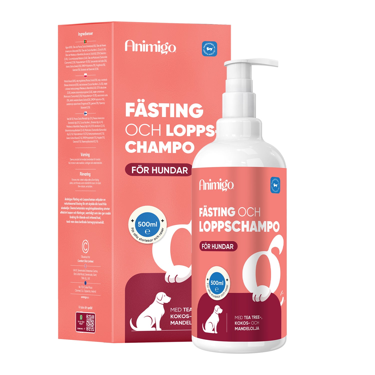 F&auml;sting & Loppschampo, 500 ml - F&auml;sting medel som reng&ouml;r, &aring;terfuktar & lindrar obehag f&ouml;r katter & hundar (3-pack)