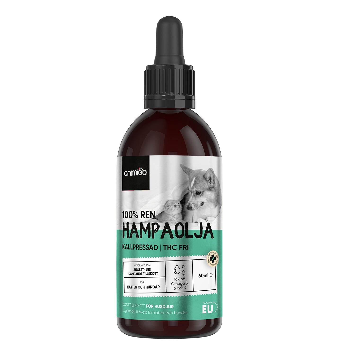 Hampaolja f&ouml;r hundar och katter, 60ml olja 1900 mg - Med Omega 3, -6 & -9