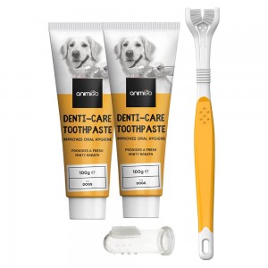 Tandborste & Tandkräm för hund, 2 x 100 g tandkräm + 2 x tandborstar - Ätbar Tandkräm för Dagligt Bruk och tillbehör för Hundar - Animigo (3-pack)